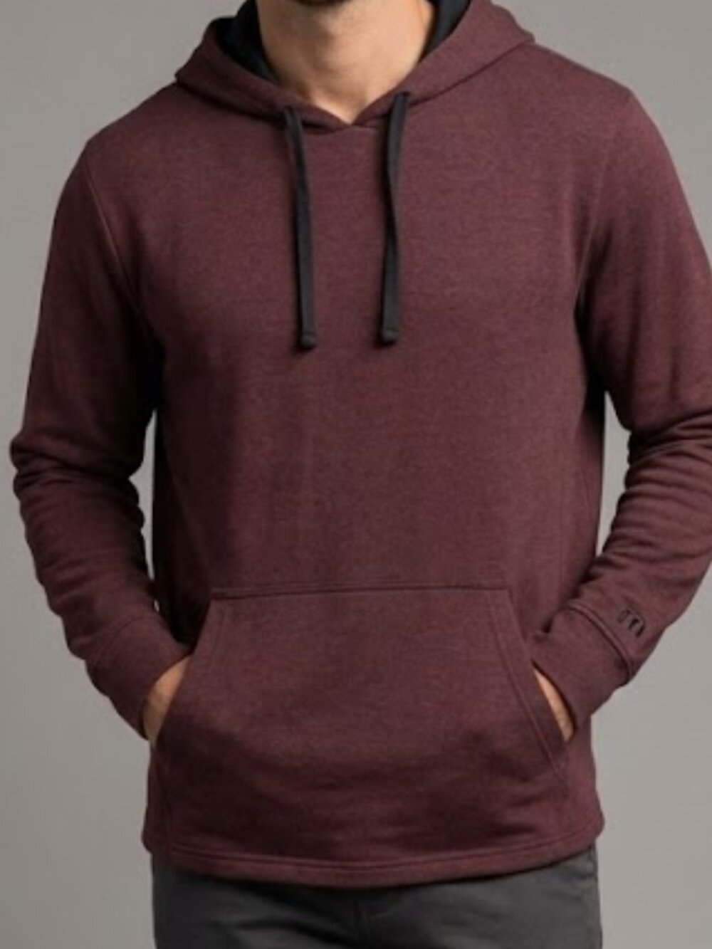 TravisMathew Mens Large Hoodie Pullover Sweatshirt Maroon Burgundy Heather Golf